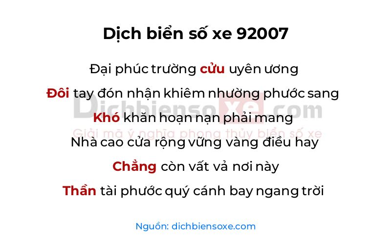 Dịch thơ biển số 92007