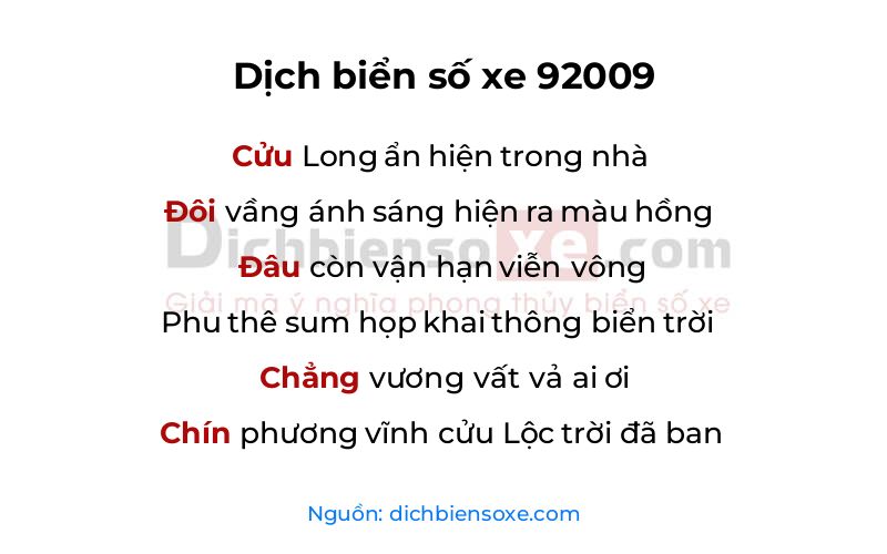 Dịch thơ biển số 92009