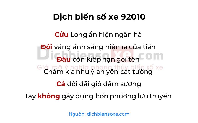 Dịch thơ biển số 92010