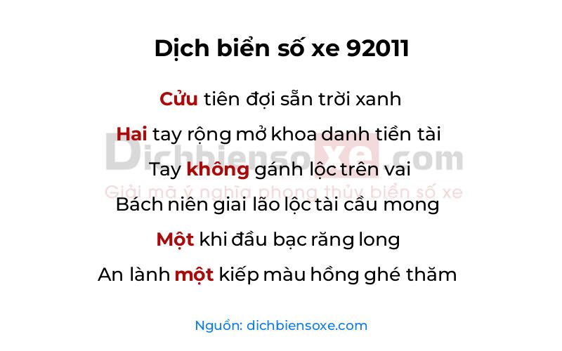 Dịch thơ biển số 92011