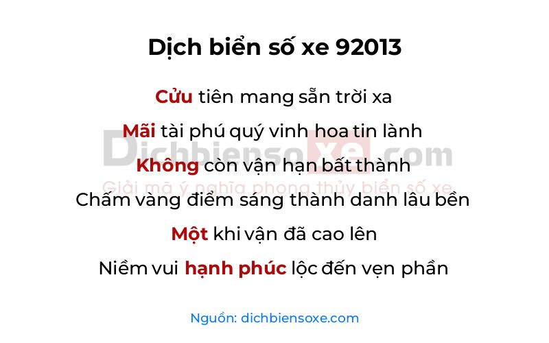 Dịch thơ biển số 92013