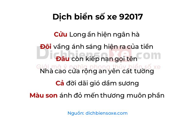 Dịch thơ biển số 92017