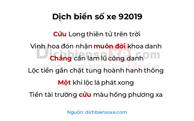 Dịch thơ biển số 92019
