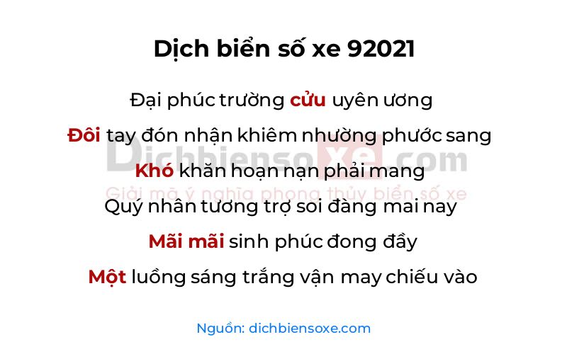 Dịch thơ biển số 92021