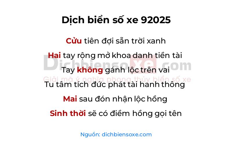 Dịch thơ biển số 92025