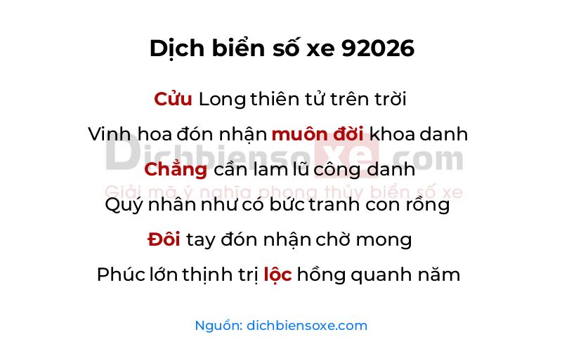 Dịch thơ biển số 92026