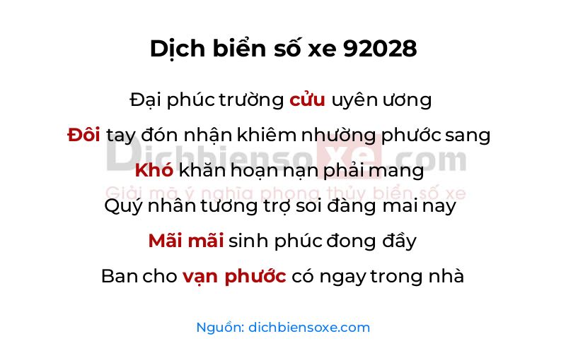 Dịch thơ biển số 92028