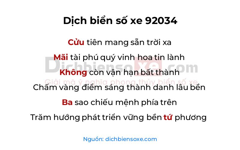 Dịch thơ biển số 92034