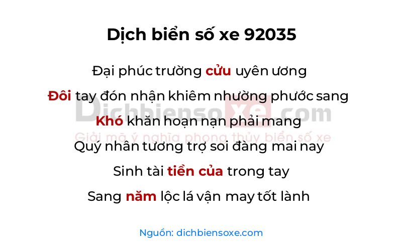 Dịch thơ biển số 92035