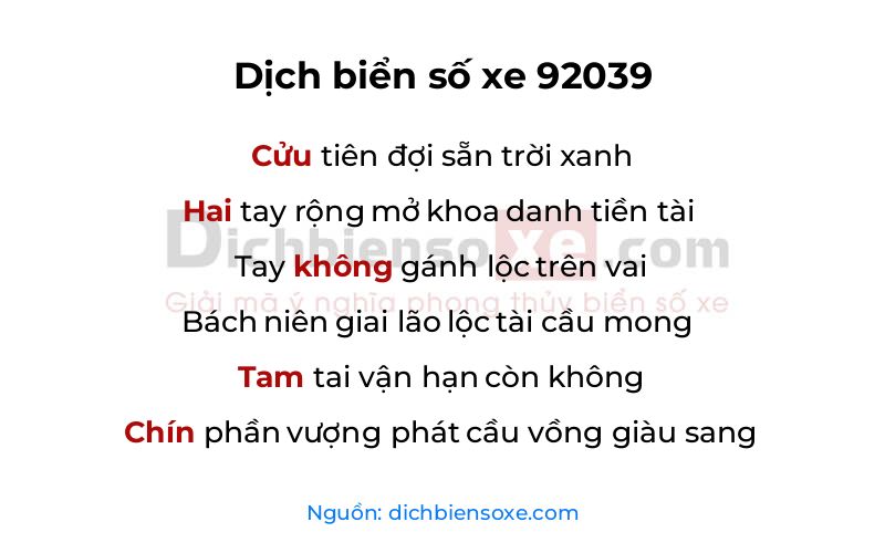 Dịch thơ biển số 92039