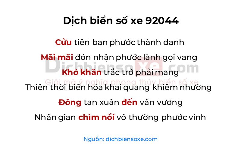 Dịch thơ biển số 92044