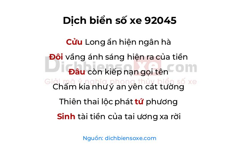 Dịch thơ biển số 92045