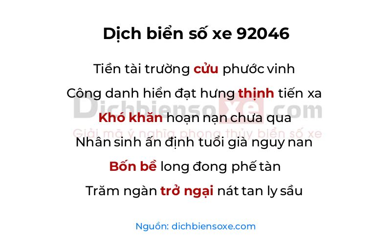 Dịch thơ biển số 92046