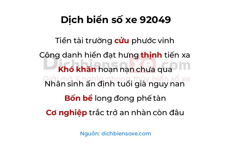 Dịch thơ biển số 92049