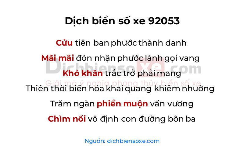 Dịch thơ biển số 92053
