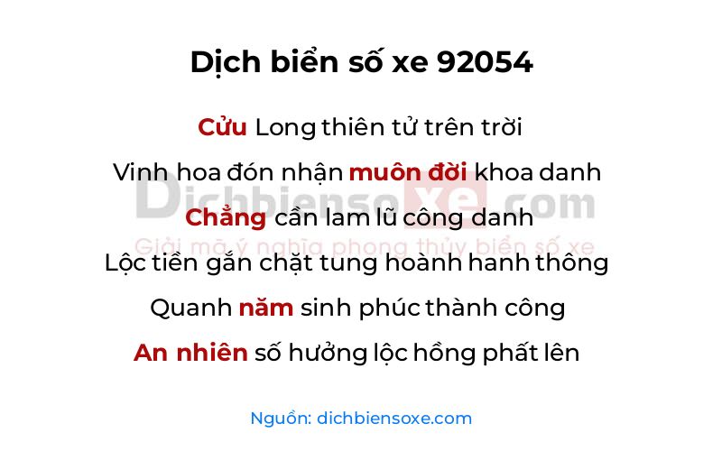 Dịch thơ biển số 92054