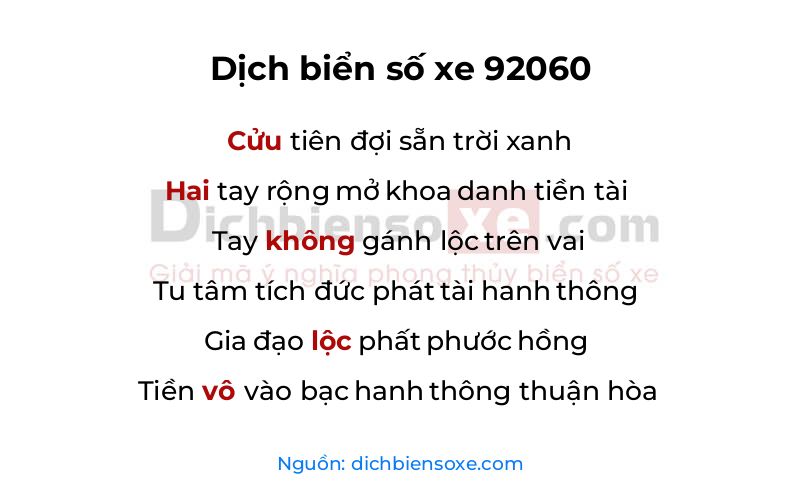 Dịch thơ biển số 92060