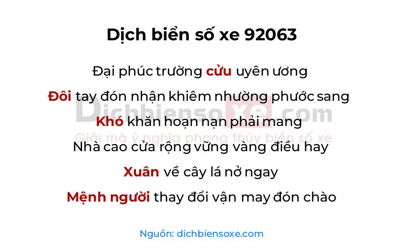 Dịch thơ biển số 92063