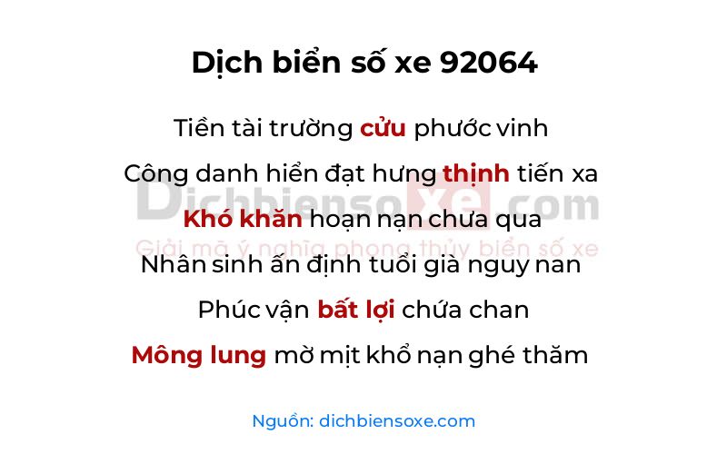 Dịch thơ biển số 92064