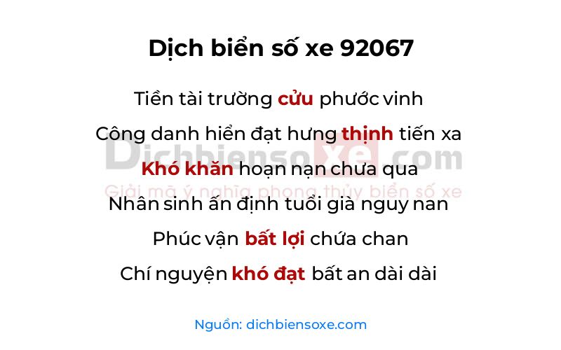 Dịch thơ biển số 92067