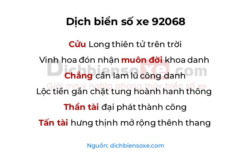 Dịch thơ biển số 92068