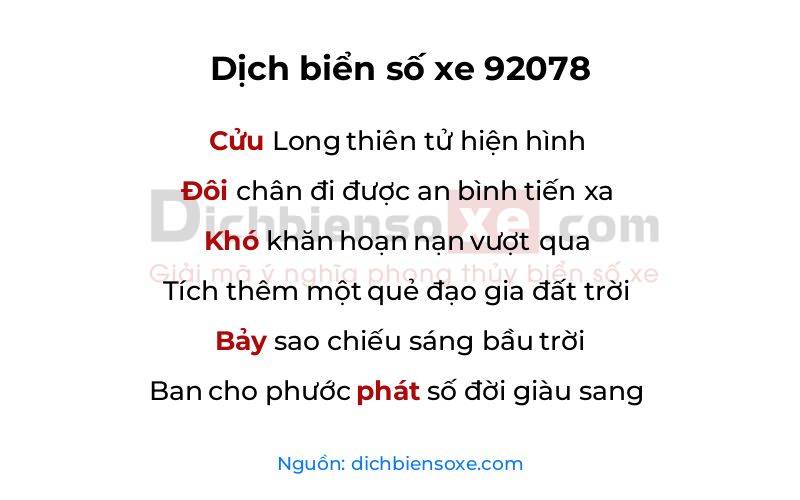 Dịch thơ biển số 92078