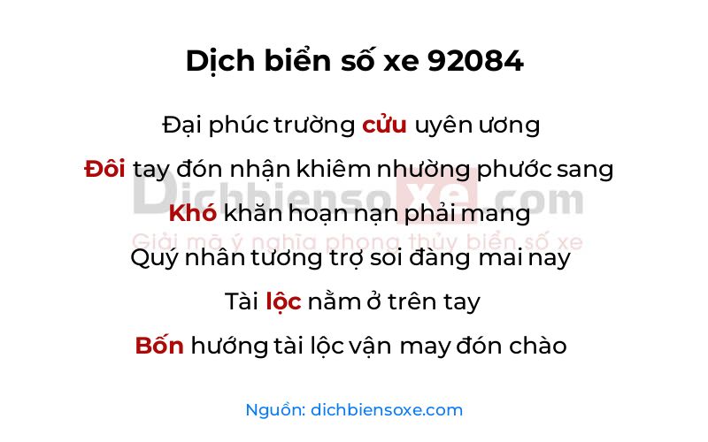 Dịch thơ biển số 92084