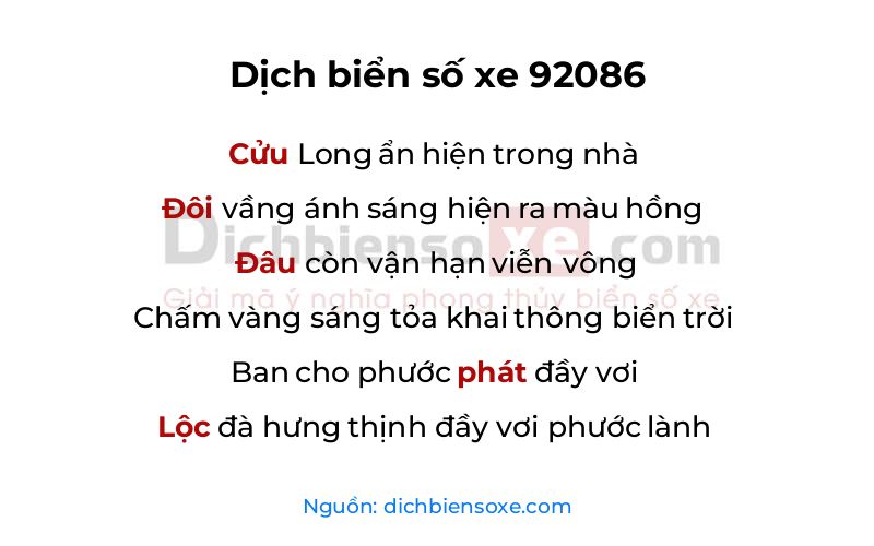 Dịch thơ biển số 92086