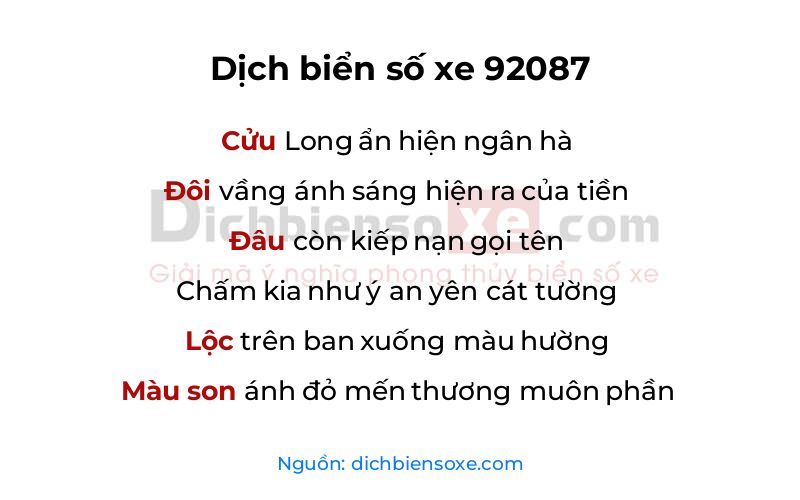 Dịch thơ biển số 92087