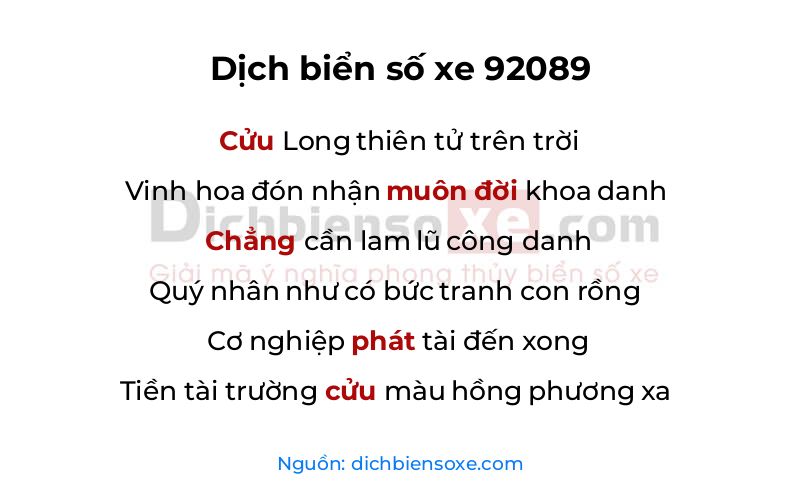 Dịch thơ biển số 92089
