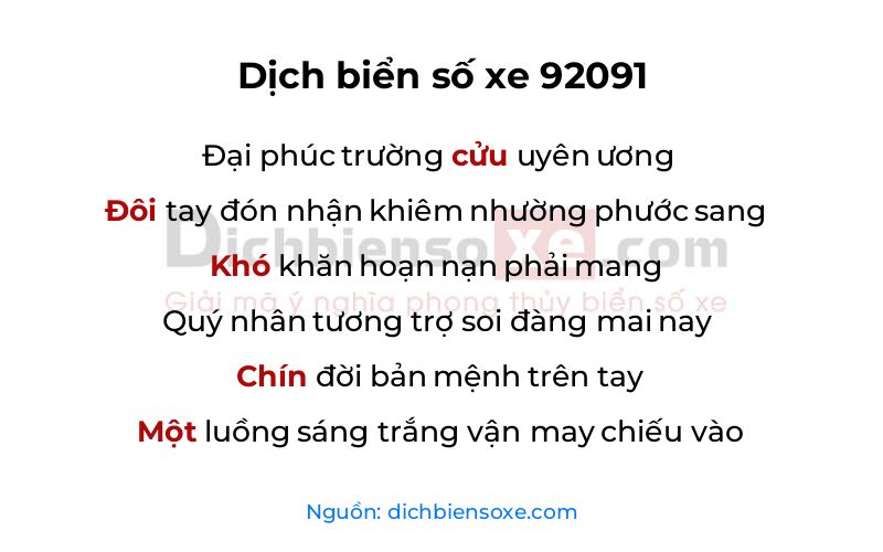 Dịch thơ biển số 92091