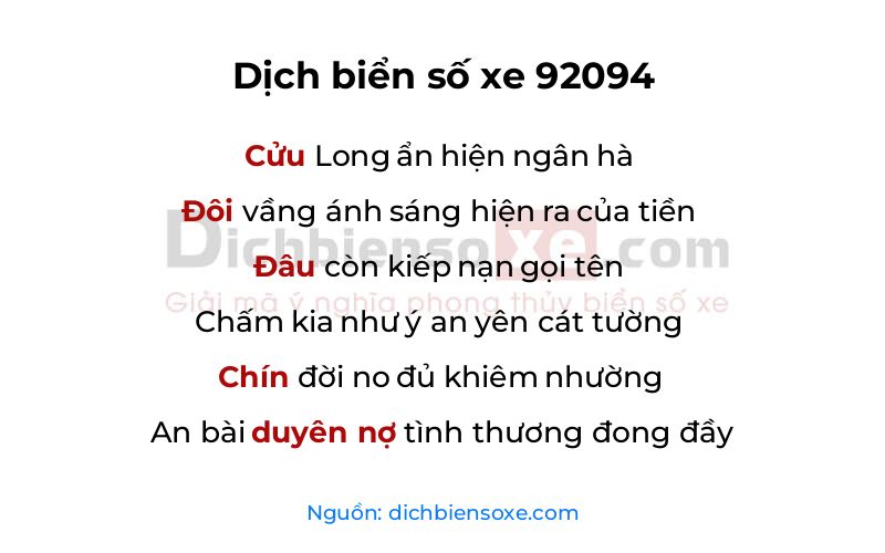 Dịch thơ biển số 92094
