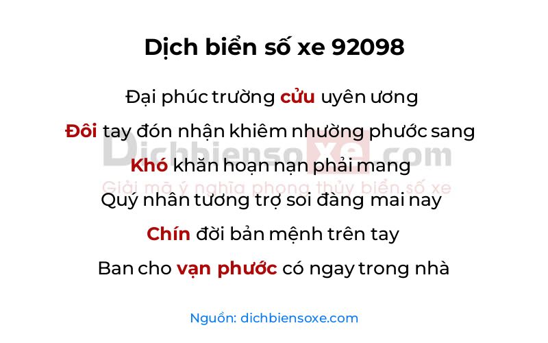 Dịch thơ biển số 92098
