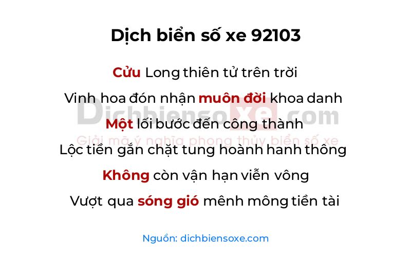 Dịch thơ biển số 92103