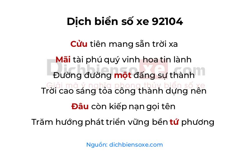 Dịch thơ biển số 92104
