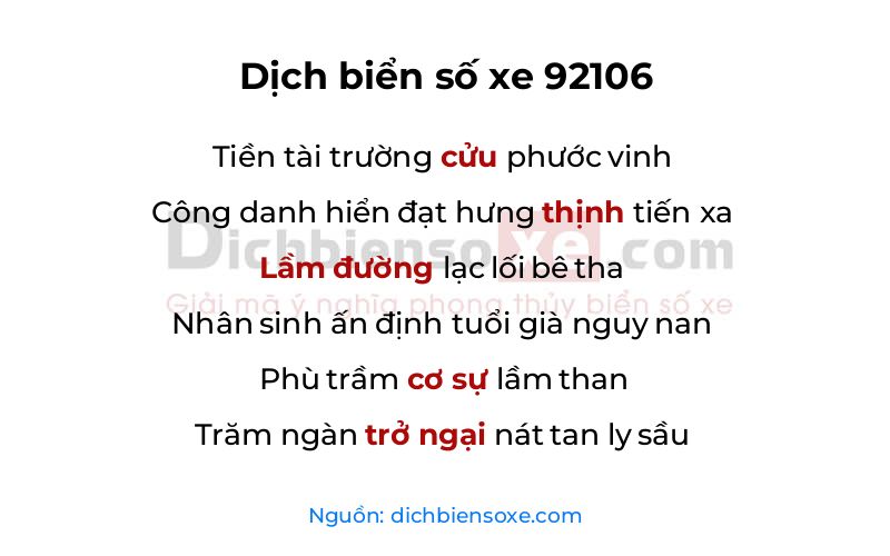Dịch thơ biển số 92106