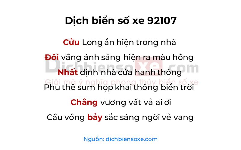 Dịch thơ biển số 92107