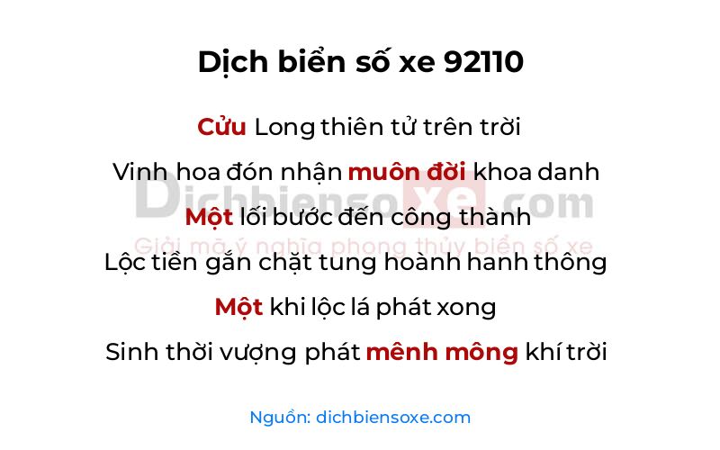 Dịch thơ biển số 92110