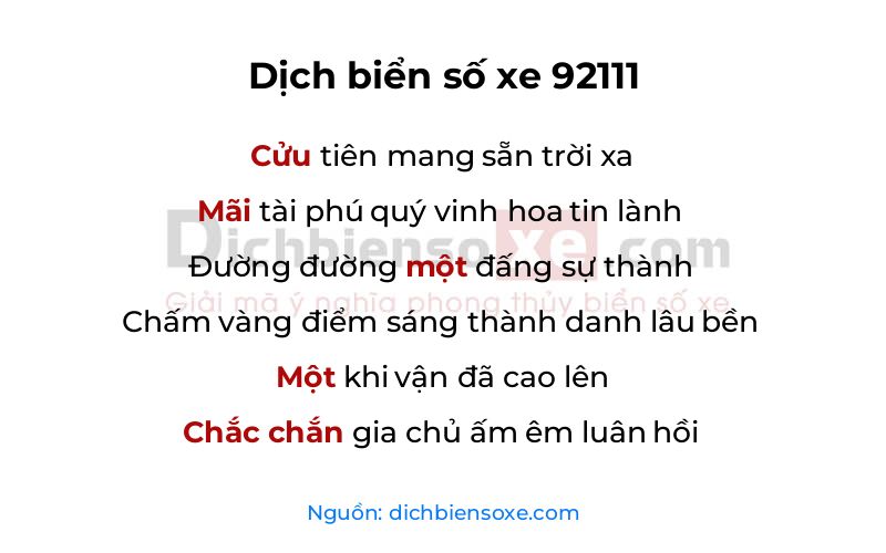 Dịch thơ biển số 92111