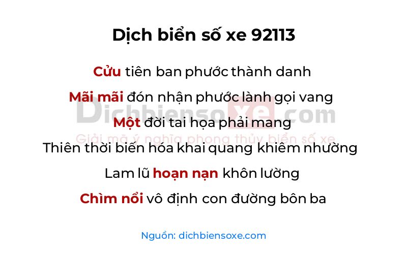 Dịch thơ biển số 92113