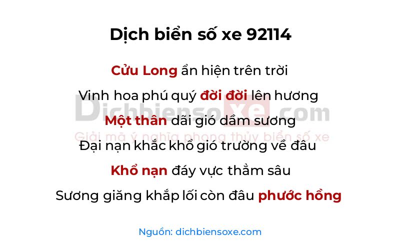 Dịch thơ biển số 92114