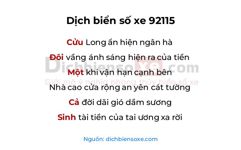 Dịch thơ biển số 92115