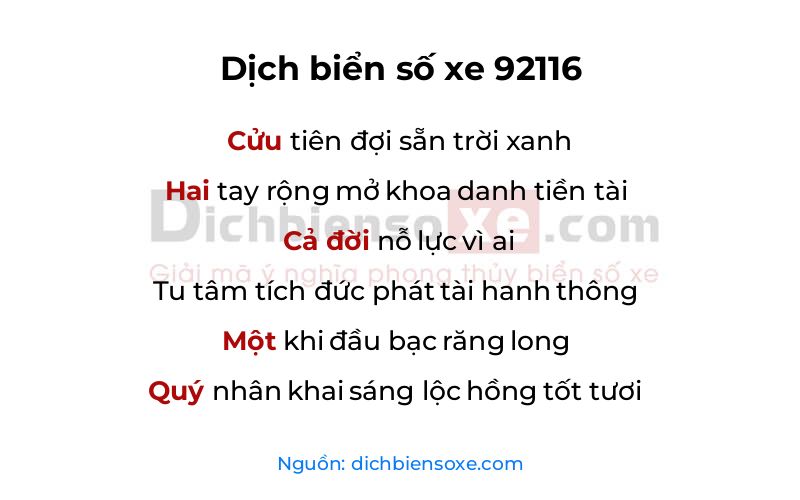 Dịch thơ biển số 92116