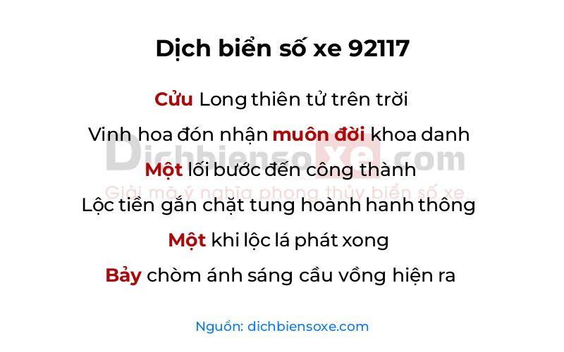 Dịch thơ biển số 92117