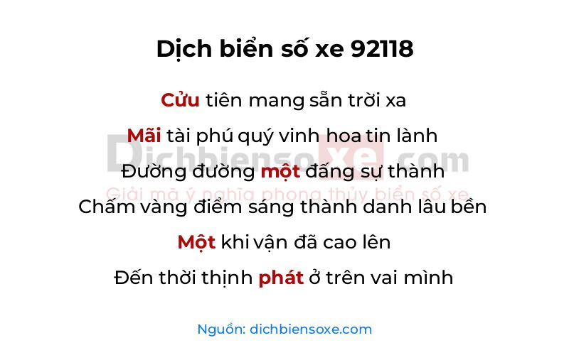 Dịch thơ biển số 92118