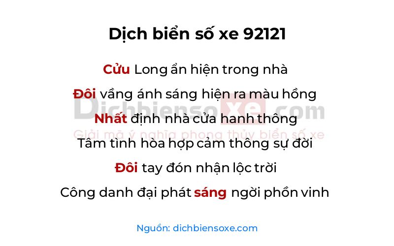 Dịch thơ biển số 92121