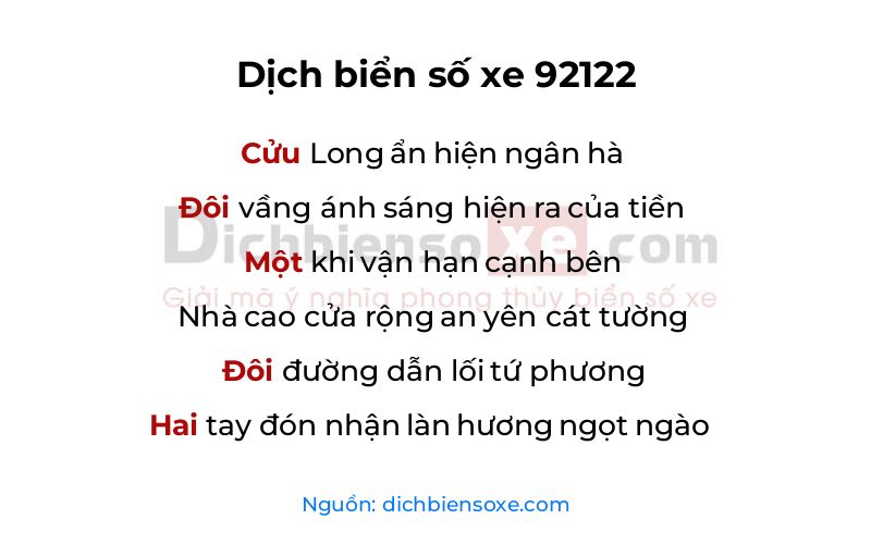 Dịch thơ biển số 92122