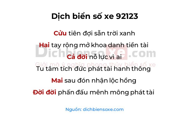 Dịch thơ biển số 92123