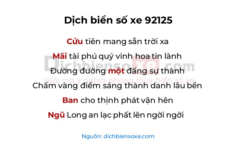 Dịch thơ biển số 92125