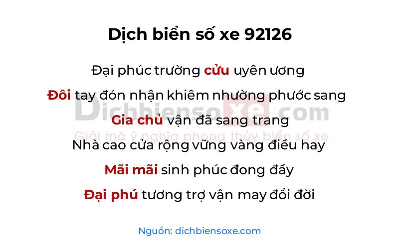 Dịch thơ biển số 92126